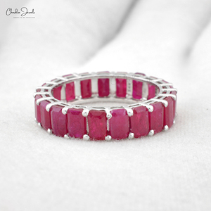 Venta caliente superior 14K Real oro blanco eternidad anillo de bodas 4,94 CTW Birmania rubí Julio anillos de piedra natal para ella joyería fina al por mayor - Product Image 5