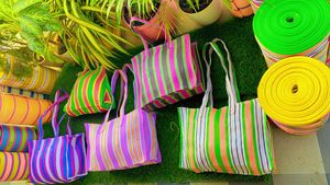 Bolsas de compras de rayas ecológicas de PP tejidas recicladas de nailon Plástico de polipropileno reciclado sostenible Hecho EN LA India-Opciones a granel - Product Image 3