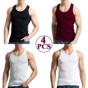Débardeur décontracté en coton pour hommes, débardeur col rond, maillot de corps de musculation, sous-vêtement solide sans manches - Product Image 3