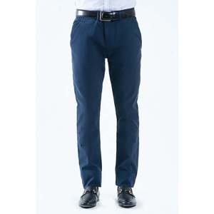 Pantalón Chino Casual Elegante NAYYAR, 100% Algodón, Tejido Oxford, Color Azul Marino, Cintura Alta, Corte Ajustado, Antiarrugas, con Cremalleras - Product Image 1