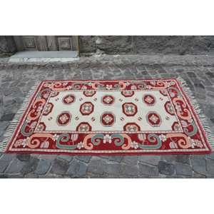 พรมขนแกะสีเบจสีแดงสไตล์วินเทจสำหรับห้องขนาด10มม. 4x6ft แนววินเทจผ้าสามเหลี่ยมแบบเย็บปะติดดีไซน์แบบแอบสแตรกต์สไตล์ชนเผ่าพื้นเมืองสำหรับห้อง10มม. - Product Image 4