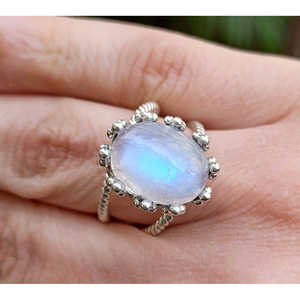 925 Sterling Silver Boho Hippie Women's <b>Ring</b> Handmade Rainbow Moonstone Inlay <b>Statement</b> <b>Ring</b> Gift in Box Packaging - Product Image 3