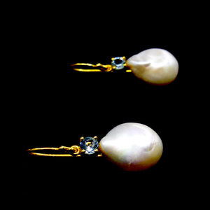 ต่างหูห้อยผู้หญิงทำจากเงิน925ฟ้าบุษราคัมชุบทองแฮนด์เมดดีไซน์เนอร์ - Product Image 3