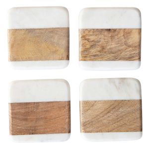 Set of 4 Elegant <b>Rustic</b> <b>Wood</b> Marble Coasters Unique Quality Classic Design Coffee <b>Table</b> Pads for Kitchen <b>Dining</b> & Home Decor - Product Image 4
