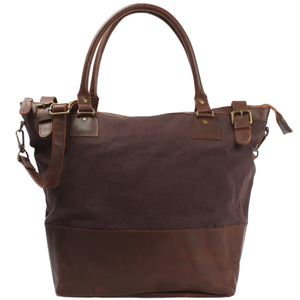 Vintage Styled Mocha Canvas Tote <b>Bag</b> for Women Water Resistant Shoulder <b>Bag</b> with Lockable Main Compartment and Removable Strap - Product Image 1