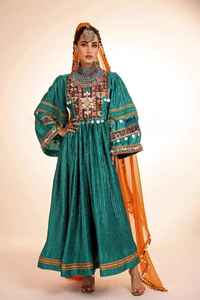 Afghan kuchi ชุดเดรสผู้หญิงหลายสีวินเทจยาวถึงพื้นปักลูกไม้งานแฮนด์เมด - Product Image 4