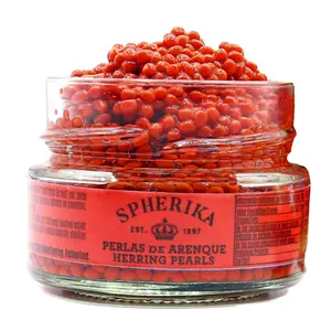 Smoked herring pearls - Red 55g glass jar 1oz seafood ecolabel spherifications spheres decoration garnish fish foodie gluten