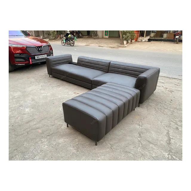 Sofa abu-abu coklat dengan kulit berkualitas tinggi, sofa ruang tamu Kulit modern, sofa kulit 4 dudukan dengan gaya desain modern