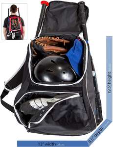 <b>Waterproof</b> Casual Baseball/Softball Backpack Portable Equipment and Gear <b>Bag</b> for Youth and Adults with Zipper Closure - Product Image 4