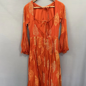 Usine personnalisé lin et coton à la mode coton sans bretelles doux Floral plage Western robe longue une pièce pour les femmes d'été - Product Image 1