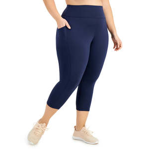 Leggings Crop da Donna ID Ideology Blu a Vita Alta Taglia 1X-XXL Traspiranti in Spandex/Nylon con Logo Personalizzato per Allenamento Attivo - Product Image 1