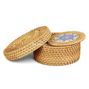 Natural <b>Woven</b> Rattan <b>Coaster</b> Set With Tray Handmade In Vietnam For Daily Drink Serving And Home Decor - Product Image 1