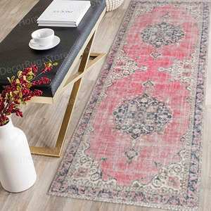 Tapis imprimé - Motif ethnique rose et noir de style turc, tapis en chenille - Product Image 4