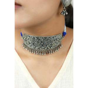 Noor Paisley Motif 925 Chitai <b>Choker</b> Necklace Cultural Collectible Jewelry - Product Image 1