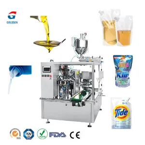 Rotary Stand Up Bag Packing Coconut Water Cooking Palm Oil Liquid Premade spout Pouch DoyPack Filling And Sealing Machine