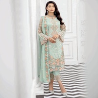 Ramsha Şifon 3 Parça Ağır İşlemeli Dijital Baskılı Kadın Salwar Kameez Parti Kıyafeti Pakistan Tasarımcıları Hint