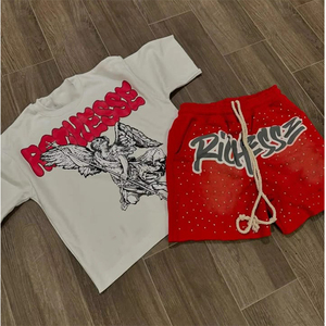 Conjunto de Camiseta y Pantalones Cortos para Hombre, Estampado en Serigrafía, Estilo Vintage, Lavado Ácido, Alta Calidad, Venta al Por Mayor - Product Image 3