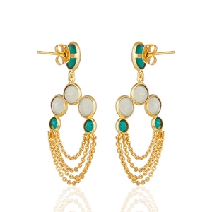 สีเขียวนิลและน้ำนม Chalcedony 925ต่างหูเงินออกแบบต่างหูเงินชุบทองต่างหูเงิน - Product Image 2