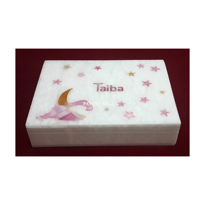 กล่องเครื่องประดับมุกฝังหินอ่อนสีขาวสีชมพูแม่ของไข่มุกทำด้วยมือรูปดาวสี่เหลี่ยมใช้สำหรับบรรจุนาฬิกาและให้เป็นของขวัญ - Product Image 1