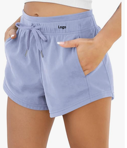 Bañador de secado rápido de poliéster 100% para mujer, bañador de playa informal con cierre de tracción, pantalones cortos con cordón de felpa francesa estampados - Product Image 6