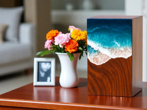 Handmade Ocean Wave Wooden Cremation Urn Resin Art <b>Memorial</b> Box <b>Keepsake</b> Box Cremation urns For Adult Ashes - Product Image 6