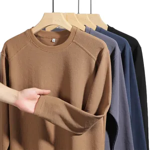 2023 Fall Waffle Knit Long Sleeve Shirt Plain Oversized Custom Waffle Thermal Long Sleeve T-Shirt