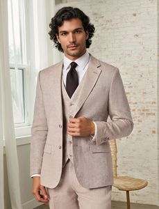 Últimos diseños, trajes de lino de playa Beige, traje de boda para hombre, padrino de boda, esmoquin de matrimonio personalizado, 3 piezas - Product Image 2