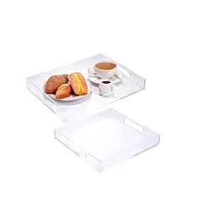 Bandeja de Servicio Acrílica de 12x12 Pulgadas con 2 Asas Doradas, Forma Cuadrada, Decorativa para Café, Aperitivos, Uso en el Baño - Product Image 1
