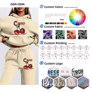 Wholesale Manufacturer Embroidered Knitted Embossed <b>Women</b> Hoodie Sweatshirts Set Custom Logo Print High Quality <b>Women</b> Hoodies - Product Image 4