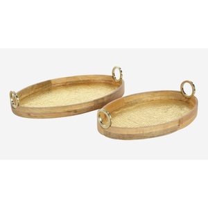 Plateau de service rectangulaire en bois d'acacia de luxe avec poignées en métal doré pour mariage ou maison, cuisine et hôtel - Product Image 6