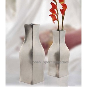 Jarrón de flores con acabado plateado moderno, decoración de escritorio de lujo para el hogar, sala de estar, decoración de boda costera clásica hecha a mano, Metal - Product Image 4