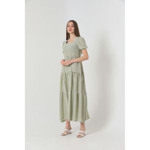 Robe longue en lin rayée vert pistache pour femme Topshow - Robe maxi décontractée élégante pour les vacances d'été - Product Image 3
