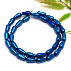 Perles d'hématite naturelles Chakralume en forme de goutte, bleu métallisé, pour la fabrication de bijoux, vente en gros du Rajasthan - Product Image 2