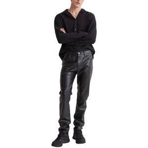 Manufacturer Vintage Streetwear high quality Zipper Pu Flare Sweat Trousers Custom Faux <b>Leather</b> Stacked <b>Pants</b> Men - Product Image 1