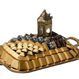 Bandeja DE SERVICIO DE Chocolate Coral de nuevo diseño de Metal dorado, bandeja de Chocolate elegante de diseño de lujo para regalar decorativa al por mayor - Product Image 1