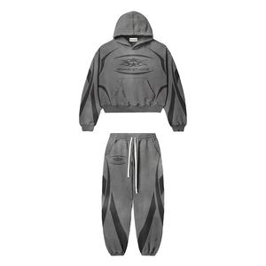 2025 dernière conception survêtements respirants personnalisés 420 Gsm poids lourd bouffée impression survêtement panneau Flare pantalons de survêtement à capuche ensembles - Product Image 6