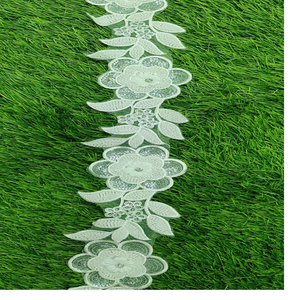 Lacets brodés de mariée blancs sur mesure de couleur blanche dans des motifs floraux à des fins diverses dans différentes tailles - Product Image 6