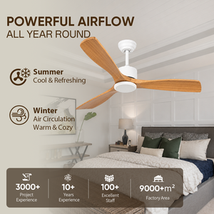 Ventilateur de plafond 52 pouces avec lumière, 3 pales en bois massif, télécommande, moteur DC réversible pour chambre et salon – En stock aux États-Unis - Product Image 2