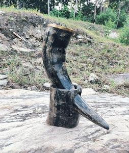 Vente chaude qualité d'exportation de Viking corne à boire shotglass Style médiéval véritable corne de boeuf ensemble avec support de corne - Product Image 3