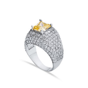 Bague en grappe de pierre de citrine de coupe carrée CZ Design pierreux en gros bijoux en argent sterling 925 faits à la main turcs - Product Image 1