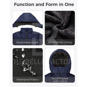 Factory <b>Winter</b> New Arrival Men's Long Sleeve Stand Puffer Jacket Customized Printed Canvas Front Waterproof Windproof Made - Product Image 5