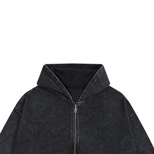 Sweat-shirts à capuche surdimensionnés pour hommes avec logo personnalisé, lavage à l'acide, fermeture éclair, 100% coton, hiver, écologiques, respirants - Product Image 3