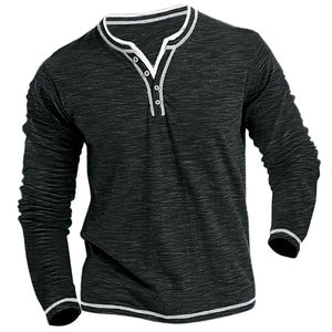 Nueva Camiseta de Algodón con Cuello en V para Hombre, Camiseta Informal de Manga Larga para Otoño e Invierno, Cómoda, Suave y Elástica, Estilo Henley - Product Image 3
