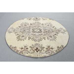 Tapis turc vintage 3,5x3,5 pieds, tapis patchwork blanc - Product Image 3