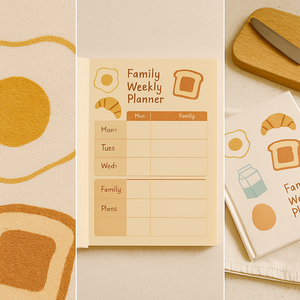 LABON Cozy Breakfast Family Weekly Planner con cubierta de tela de tapa dura Iconos de comida lindos para la gestión de comidas y horarios del hogar - Product Image 2