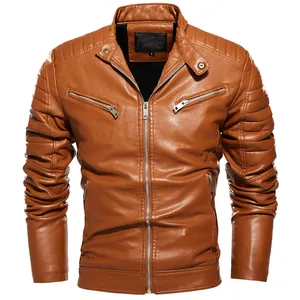 Veste en cuir slim pour hommes, vestes de moto automne et hiver vestes en cuir hommes casual en cuir véritable