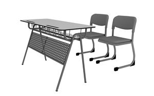 Bureau d'étudiant double compact au design moderne, structure métallique, écologique et durable, mobilier pour école et atelier - Product Image 2