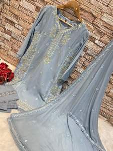 Couleur étonnante vente chaude fantaisie tendance indienne traditionnelle Georgette Salwar Kameez avec Dupatta et broderie travail à bas prix - Product Image 4