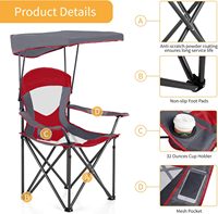 Chaise de jardin pliable au design moderne avec auvent rétractable en acier inoxydable pour le camping, la pelouse, la randonnée, les voyages et la plage