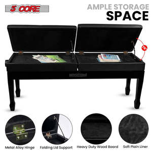 5 Core Duet Piano <b>Bench</b> 3.5 Inch Padded <b>Cushioned</b> Stool Wooden Heavy Duty Musician Chair w Storage - Product Image 3